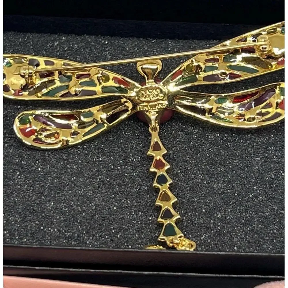 Joan Rivers Articulated Dragonfly Brooch, Plique a Jour Wings, Gold Tone (Origi